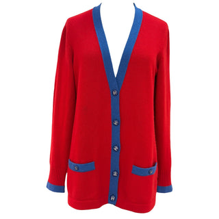 Chanel Red Cashmere Blend CC Button Longline Cardigan