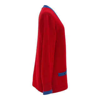 Chanel Red Cashmere Blend CC Button Longline Cardigan
