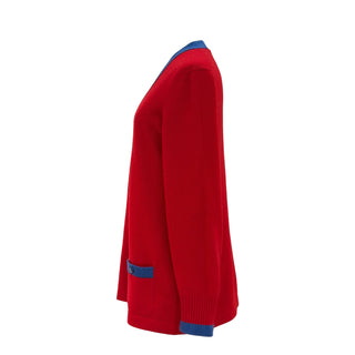 Chanel Red Cashmere Blend CC Button Longline Cardigan