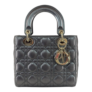 Dior Small Lady Dior Metallic Grey Cannage Leather Bag