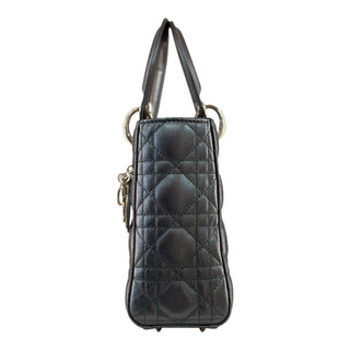 Dior Small Lady Dior Metallic Grey Cannage Leather Bag