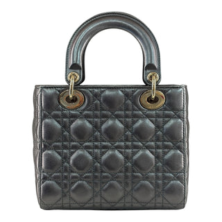 Dior Small Lady Dior Metallic Grey Cannage Leather Bag
