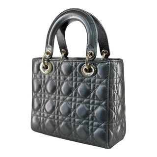 Dior Small Lady Dior Metallic Grey Cannage Leather Bag