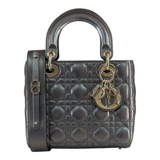 Dior Small Lady Dior Metallic Grey Cannage Leather Bag