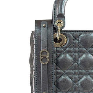 Dior Small Lady Dior Metallic Grey Cannage Leather Bag