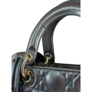 Dior Small Lady Dior Metallic Grey Cannage Leather Bag