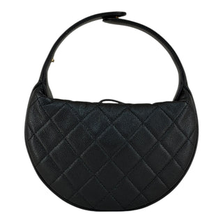 Chanel Mini Half Moon Caviar Leather Top Handle Bag Black