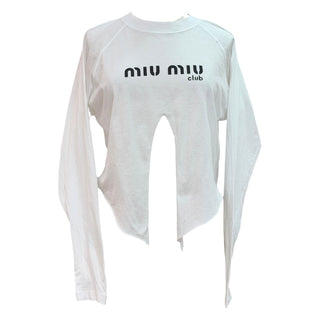 Miu Miu Club White Long Sleeve Logo T-Shirt