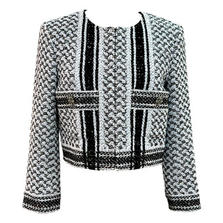 Chanel Black & White Tweed Cropped Jacket Size 36