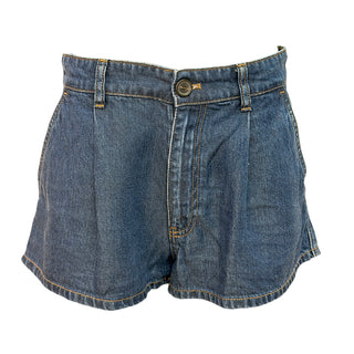 Miu Miu Blue Low-Rise Pleated Denim Shorts