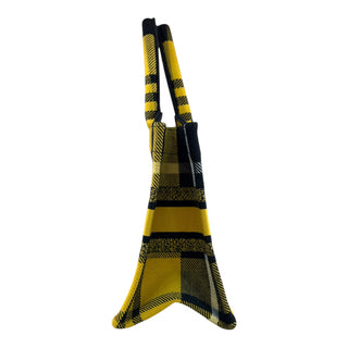 Christian Dior 2018 Mini Book Tote Yellow Plaid Embroidered Canvas Bag