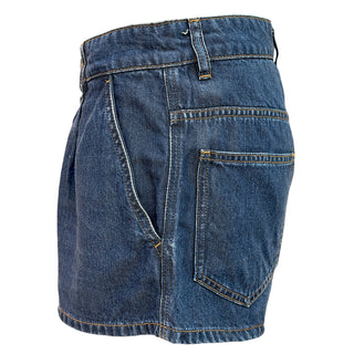 Miu Miu Blue Low-Rise Pleated Denim Shorts
