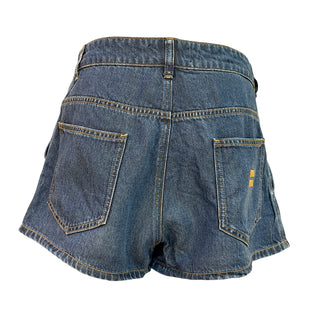Miu Miu Blue Low-Rise Pleated Denim Shorts