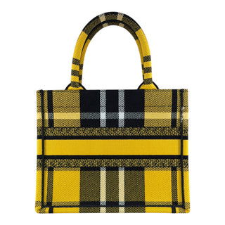Christian Dior 2018 Mini Book Tote Yellow Plaid Embroidered Canvas Bag