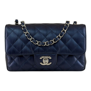 Chanel Iridescent Navy Blue Lambskin Mini Rectangular Classic Flap  Bag