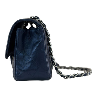Chanel Iridescent Navy Blue Lambskin Mini Rectangular Classic Flap  Bag