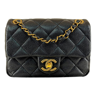 Chanel Grained Lambskin Quilted Mini Flap Bag Black Aged Gold Hardware