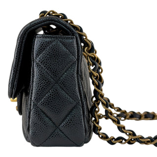 Chanel Grained Lambskin Quilted Mini Flap Bag Black Aged Gold Hardware