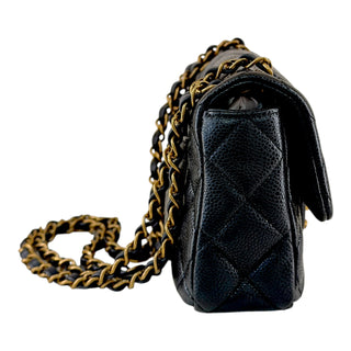Chanel Grained Lambskin Quilted Mini Flap Bag Black Aged Gold Hardware