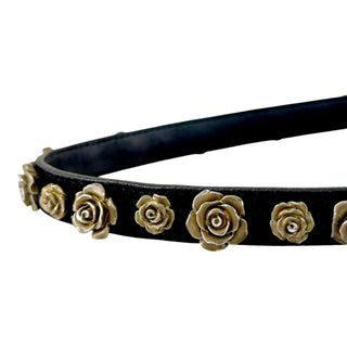 Dolce & Gabbana Black Suede Rose Studded Belt Gold-Tone Buckle