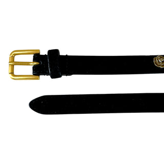 Dolce & Gabbana Black Suede Rose Studded Belt Gold-Tone Buckle