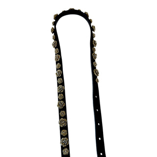 Dolce & Gabbana Black Suede Rose Studded Belt Gold-Tone Buckle