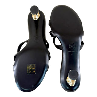 Chanel Black Leather Pearl Heel Mule Sandals