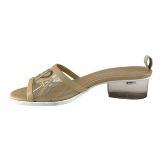 Chanel Beige Leather & PVC Logo Slide Sandals