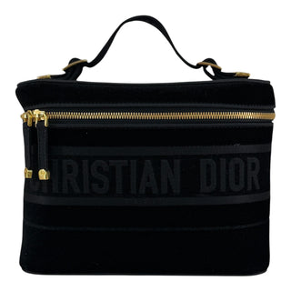 Christian Dior Velvet Logo Vanity Case Top Handle Bag Black