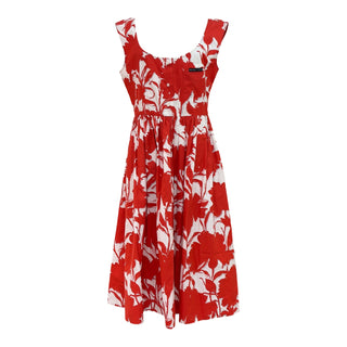 Prada Red & White Floral Print Cotton Sleeveless Midi Dress