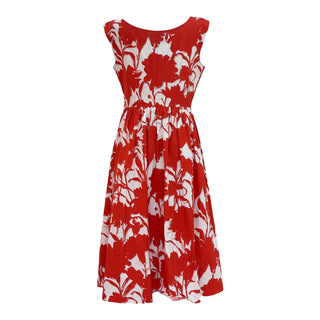 Prada Red & White Floral Print Cotton Sleeveless Midi Dress