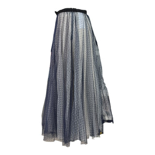 Christian Dior Navy Polka Dot Tulle Pleated Midi Skirt