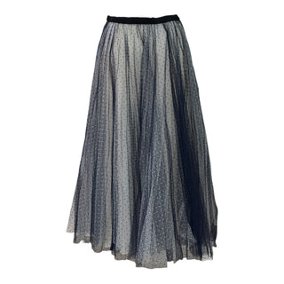 Christian Dior Navy Polka Dot Tulle Pleated Midi Skirt