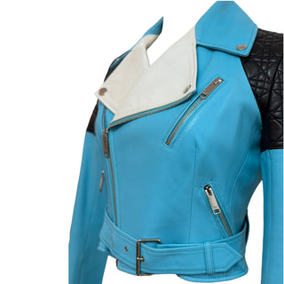 Christian Dior Blue Leather Biker Jacket