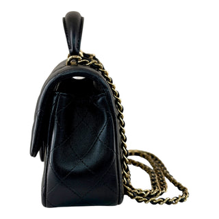 Chanel Mini Top Handle Classic Flap Black Lambskin Bag with Gold Hardware