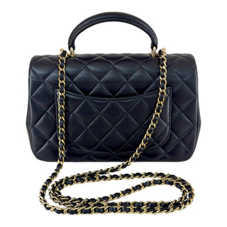Chanel Mini Top Handle Classic Flap Black Lambskin Bag with Gold Hardware
