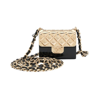 Chanel Gold Metal & Black Resin Flap Bag Necklace Belt