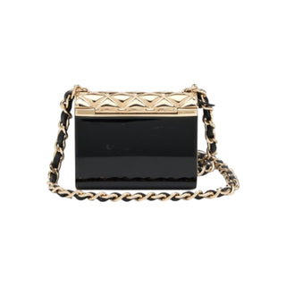 Chanel Gold Metal & Black Resin Flap Bag Necklace Belt