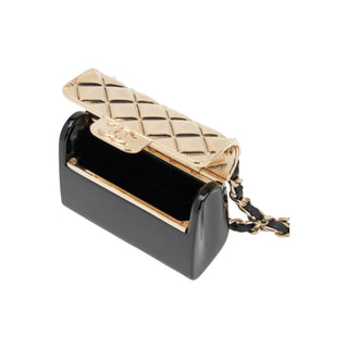 Chanel Gold Metal & Black Resin Flap Bag Necklace Belt