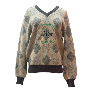 Christian Dior Grey Argyle Crew-Neck Jumper