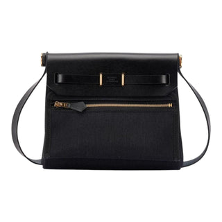 Hermès Herbag Zip 20 Black Canvas & Leather Shoulder Bag with Gold Hardware