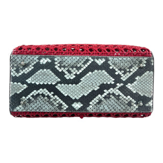 Dior Red Lady Dior Python Trim Woven Tote Bag