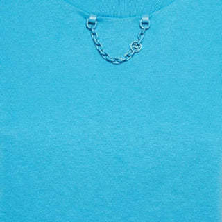 Louis Vuitton Blue Cotton Knit Crew Neck Cropped Top with Chain Detail
