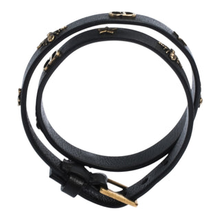 Christian Dior Black Leather “Mystical Motif” Double Wrap Bracelet with Gold Charms