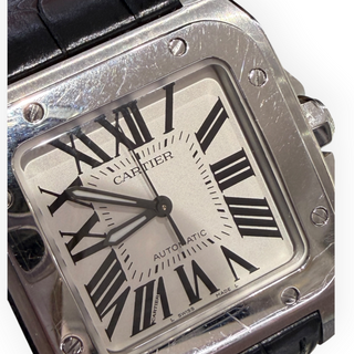 Cartier Santos 100 XL Automatic Stainless Steel Watch Black Alligator Strap