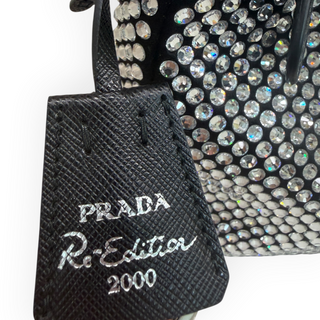Prada Black Re-Edition 2000 Crystal Embellished Satin Mini Hobo Bag