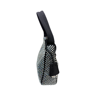 Prada Black Re-Edition 2000 Crystal Embellished Satin Mini Hobo Bag