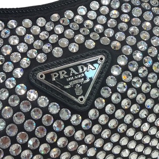 Prada Black Re-Edition 2000 Crystal Embellished Satin Mini Hobo Bag