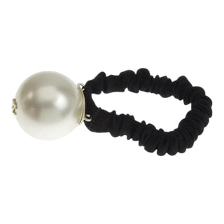 Chanel Faux Pearl Hair Tie With Black Elastic And CC Logo