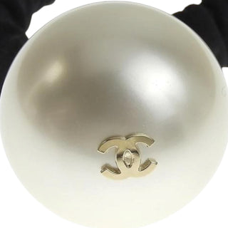 Chanel Faux Pearl Hair Tie With Black Elastic And CC Logo